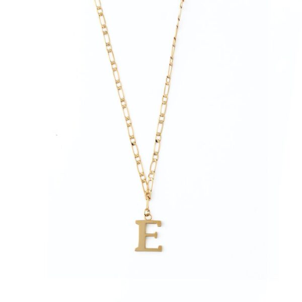 Large Letter Necklace On Open Link Chain - E In Gold