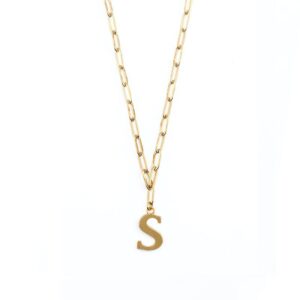 Large Letter Necklace On Open Link Chain - S In Gold