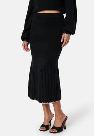 BUBBLEROOM Contrast Edge Knitted Skirt Black L