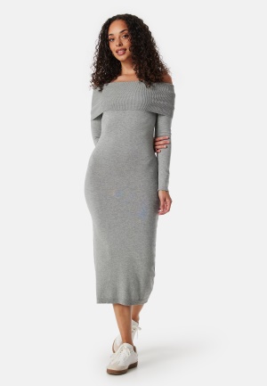 BUBBLEROOM Knitted Off Shoulder Dress Grey melange XL