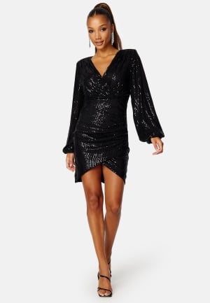 Bubbleroom Occasion Sparkling Wrap Dress Black 4XL