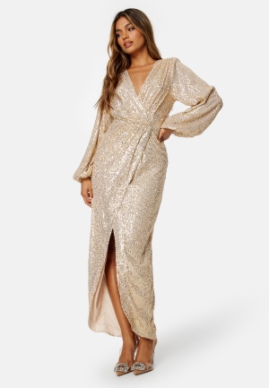 Bubbleroom Occasion Sparkling Wrap Gown Gold 2XL