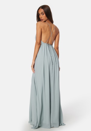 Bubbleroom Occasion Pleated V-neck chiffon gown Dusty green 46