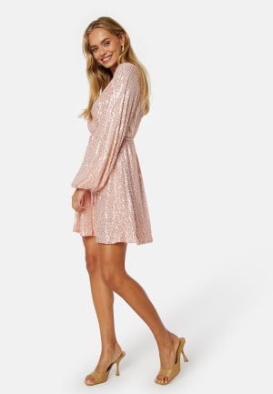 Bubbleroom Occasion Sparkling Balloon Sleeve Dress Dusty pink 4XL