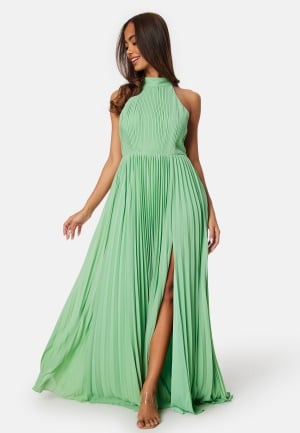 Bubbleroom Occasion Pleated Halter Neck Gown Green 46