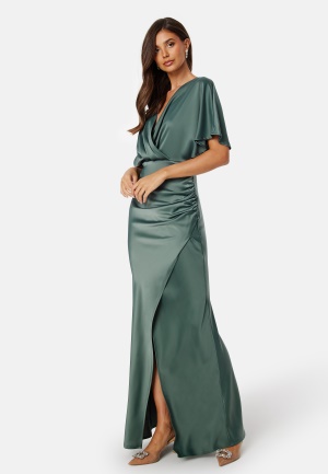 Bubbleroom Occasion Wrap Satin Gown Green 34