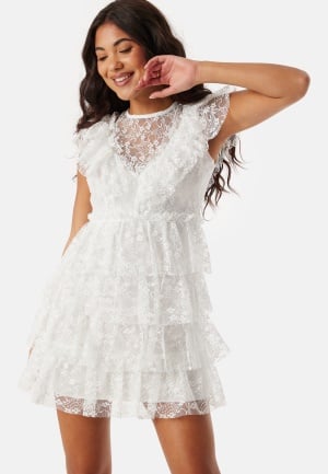 Bubbleroom Occasion Lace Frill Short Dress White XL