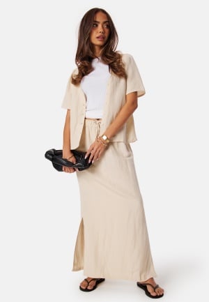 BUBBLEROOM Linen Blend Maxi Skirt Light beige XL