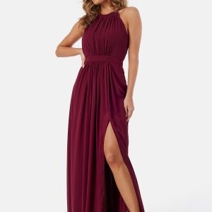 AngelEye High Neck Maxi Dress With Split Burgundy M (UK12)