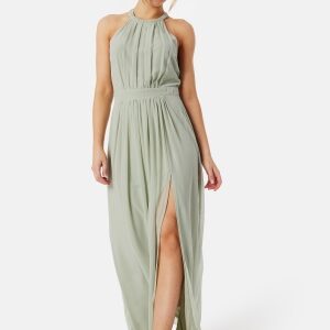 AngelEye High Neck Maxi Dress With Split Light green XL (UK16)