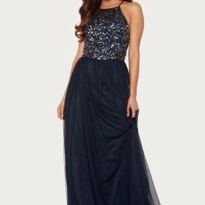 AngelEye High Neck Sequin Maxi Dress Navy M (UK12)