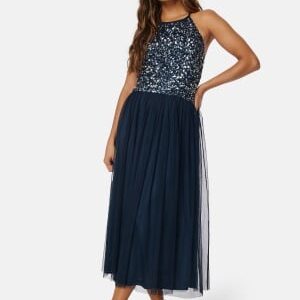 AngelEye High Neck Sequin Midi Dress Navy L (UK14)