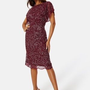 AngelEye Scallop Sequin Midi Dress Burgundy XS (UK8)