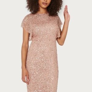 AngelEye Scallop Sequin Midi Dress Rose Gold XL (UK16)