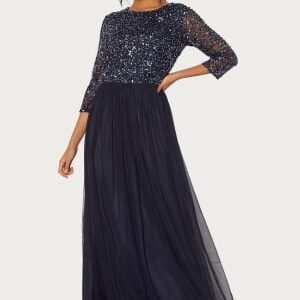 AngelEye Sequin Bodice Maxi Dress Navy S (UK10)