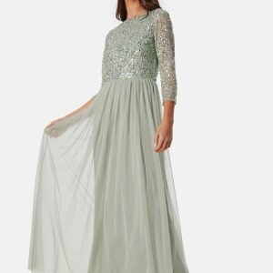 AngelEye Sequin Bodice Maxi Dress Sage Green S (UK10)