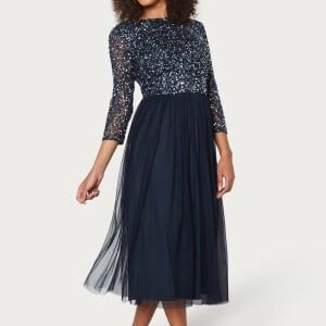 AngelEye Sequin Bodice Mid Dress Dark blue L (UK14)