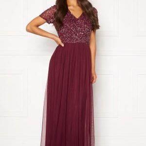 AngelEye Short Sleeve Sequin Dress Burgundy M (UK12)