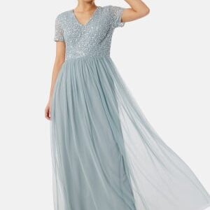 AngelEye Short Sleeve Sequin Embellished Maxi Dress Heather Blue S (UK10)