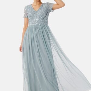 AngelEye Short Sleeve Sequin Embellished Maxi Dress Heather Blue XS (UK8)