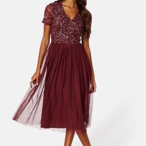 AngelEye Short Sleeve Sequin Embellished Midi Dress Wine-red XXL (UK18)