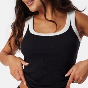 BUBBLEROOM Contrast Rib Tank Top Black S