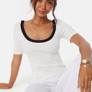 BUBBLEROOM Contrast Rib Short Sleeve Top White XS