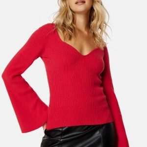 BUBBLEROOM Knitted L/S Slit Top Red S