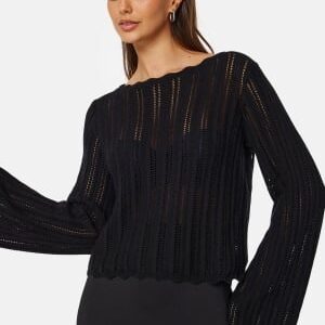 BUBBLEROOM Boat Neck Structure Knitted Sweater Black S