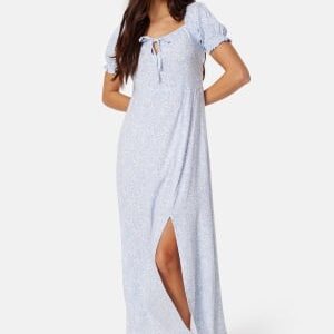 BUBBLEROOM Front Tie Long Viscose Dress Light blue/Patterned S