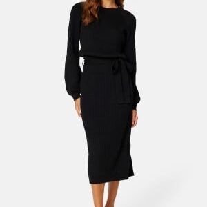 BUBBLEROOM Round Neck Rib Knitted Midi Dress Black 2XL