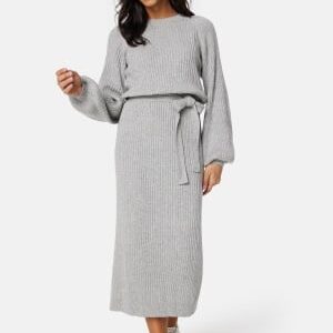 BUBBLEROOM Round Neck Rib Knitted Midi Dress  Grey melange XS