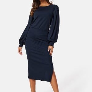 BUBBLEROOM Balloon Sleeve Rib Dress Navy 4XL