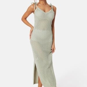 BUBBLEROOM Crochet Knitted Tie Strap Dress Dusty green S