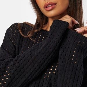 BUBBLEROOM Crochet Knitted Long Sleeve Top Black S