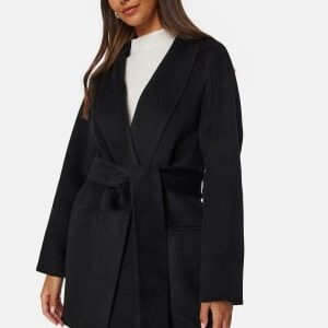 BUBBLEROOM Lilah Belted Wool Coat Black XS