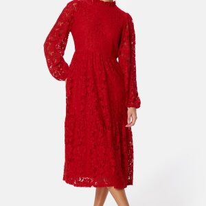 BUBBLEROOM Blanca Midi Lace Dress Red 36