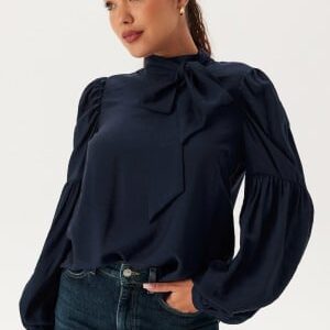 BUBBLEROOM Bow Blouse Navy S