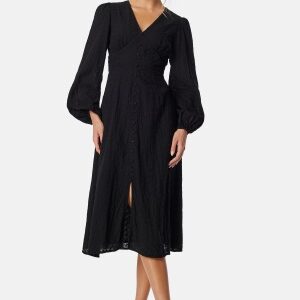 BUBBLEROOM Broderi Anglaise Midi Dress Black 34