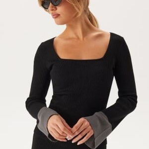 BUBBLEROOM Contrast Rib Knitted Top Black M