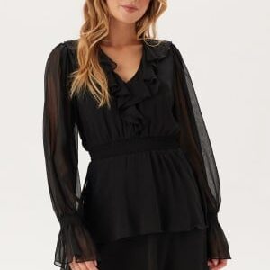 BUBBLEROOM V-neck Frill L/S Chiffon Dress Black 40