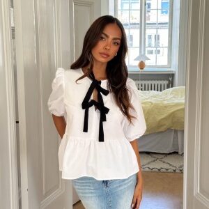 BUBBLEROOM Contrast Bow Blouse  White XS