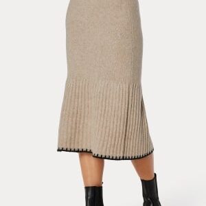 BUBBLEROOM Contrast Edge Knitted Skirt Beige melange XS