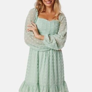 BUBBLEROOM Dobby Dot Ruched  Dress Light green S