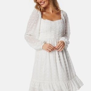 BUBBLEROOM Dobby Dot Ruched  Dress White L