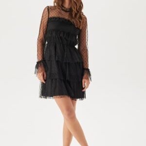 BUBBLEROOM Dotted Mesh L/S Dress Black 36