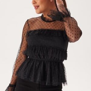 BUBBLEROOM Dotted Mesh L/S Blouse Black 38