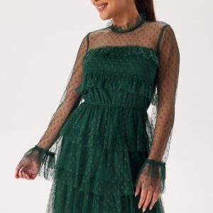 BUBBLEROOM Dotted Mesh L/S Dress Dark green 44