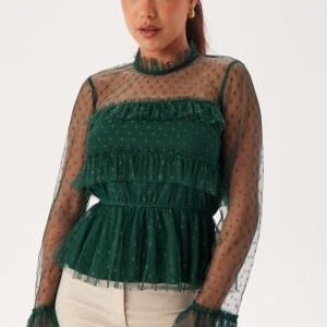 BUBBLEROOM Dotted Mesh L/S Blouse Dark green 36