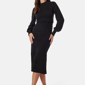 BUBBLEROOM Fine Knitted Turtle Neck Dress Black XS